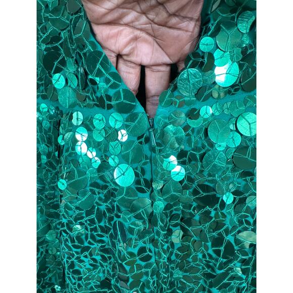 ASOS Emerald Green Sequin Dolman Sleeve Mini Dress NWT Size 4 Tie Back Open Back - Picture 4 of 9